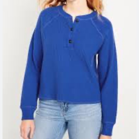 NWT OLD NAVY Waffle-Knit Henley Top Color Catalyst Blue: SIZE SMALL - Picture 2 of 7
